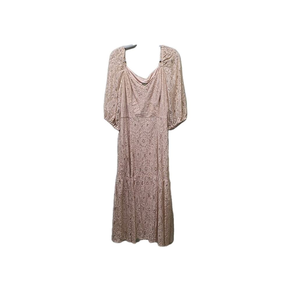 Taylor Pink Floral Lace Sheath Dress V-Neck 3/4 Sleeve Knee Length 10